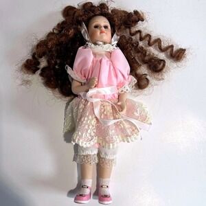 Delton Porcelain Doll Pink Dress Lace Trim Collectible Decor Display Toy‎